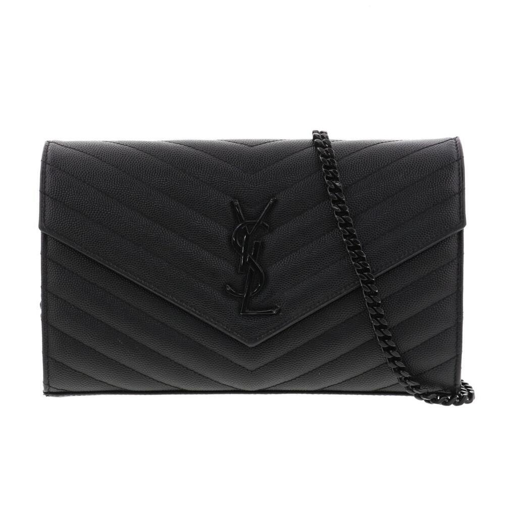 Saint Laurent Yves Cassandra Leather Chain Shoulder Bag Black
